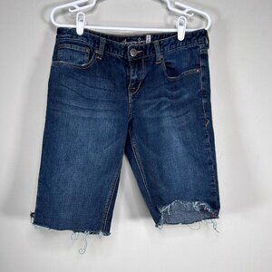 American Rag Curvy Bermuda Denim Short Women Junior's 11 Blue Distressed Casual